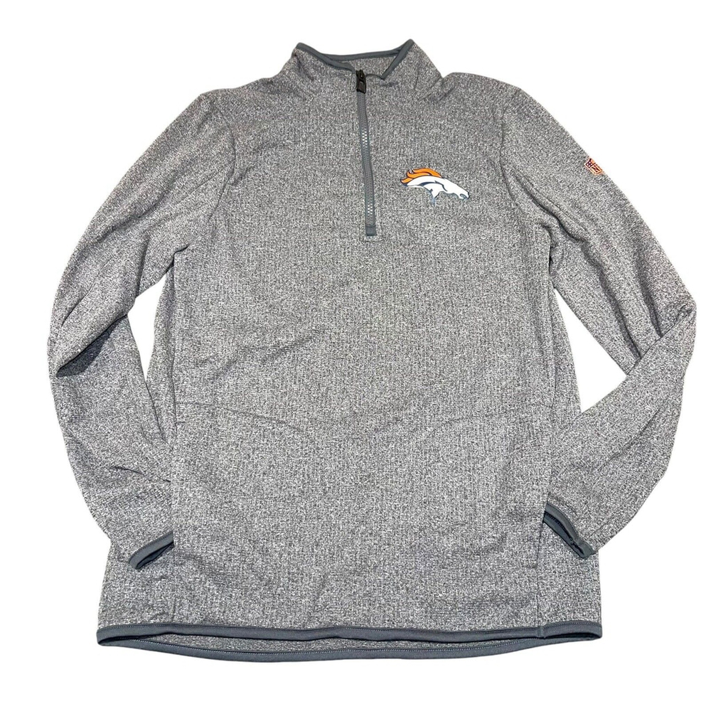 NFL DENVER BRONCOS Boys Sweater Large (14/16) 1/4 Zip Long Sleeve Pockets Gray